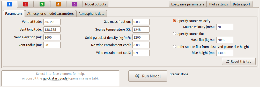 Parameters box